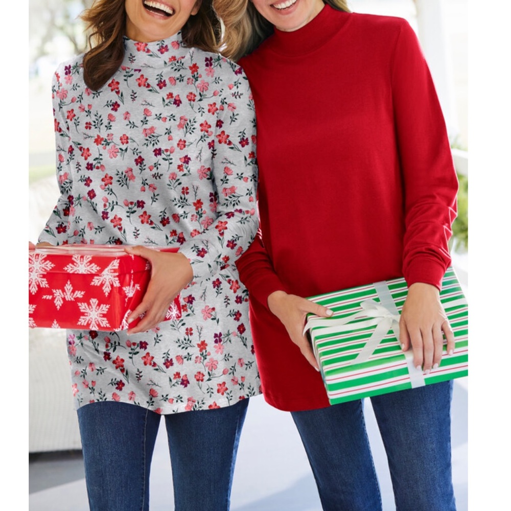 All American Comfort Mock Turtle neck, long sl.  and length. Comfortable cotton.